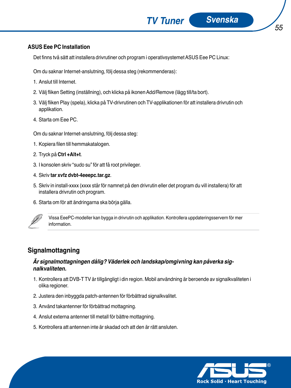 Tv tuner, Svenska | Asus TV TUNER CARD(NTSC) User Manual | Page 56 / 146