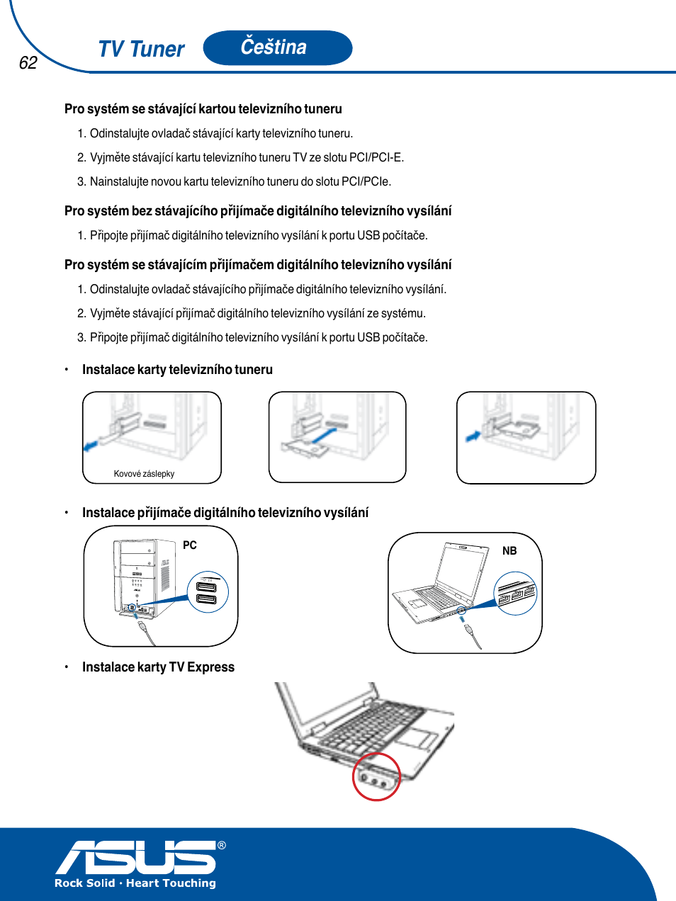 Tv tuner, Čeština | Asus TV TUNER CARD(NTSC) User Manual | Page 63 / 146