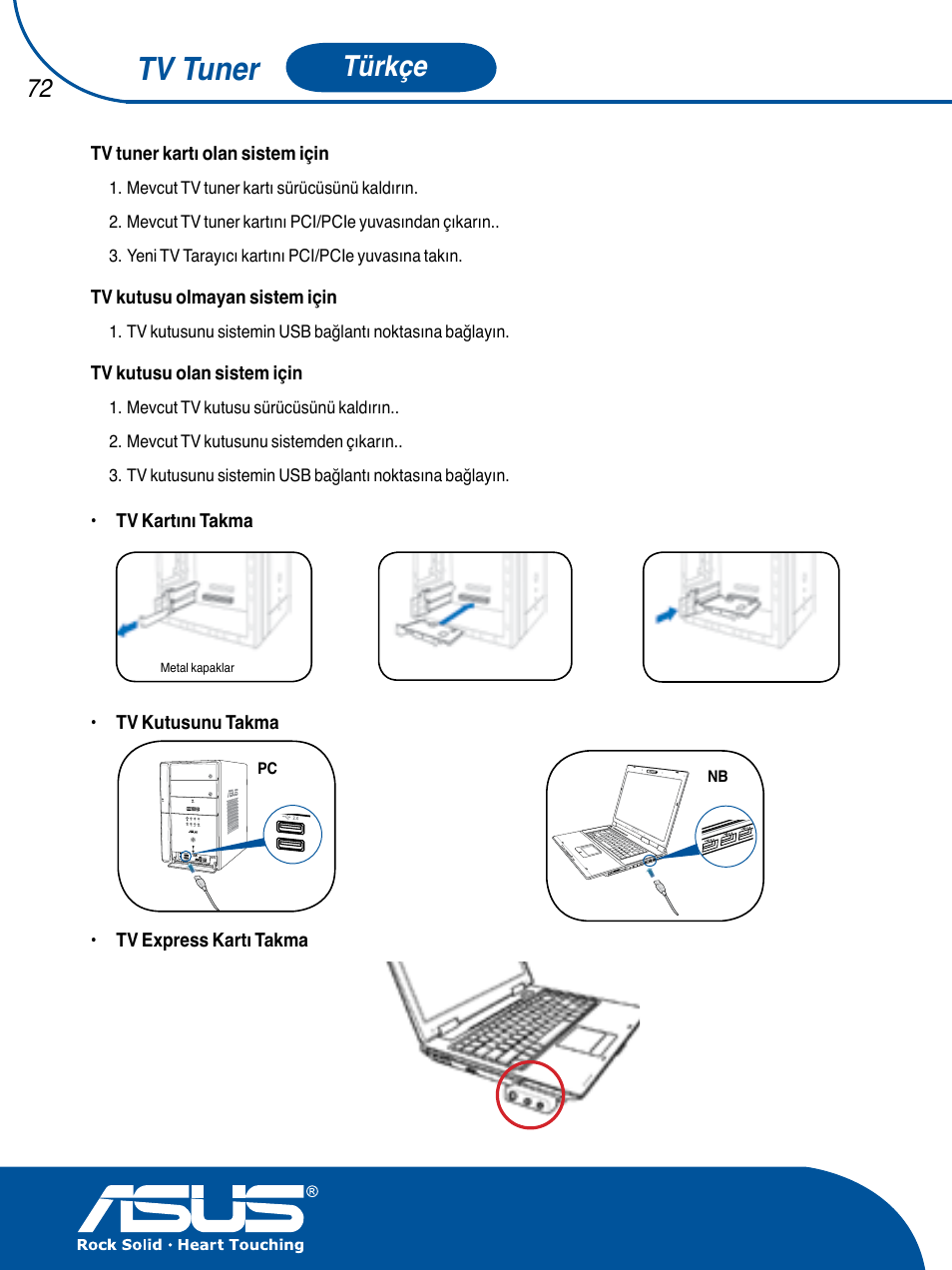 Tv tuner, Türkçe | Asus TV TUNER CARD(NTSC) User Manual | Page 73 / 146