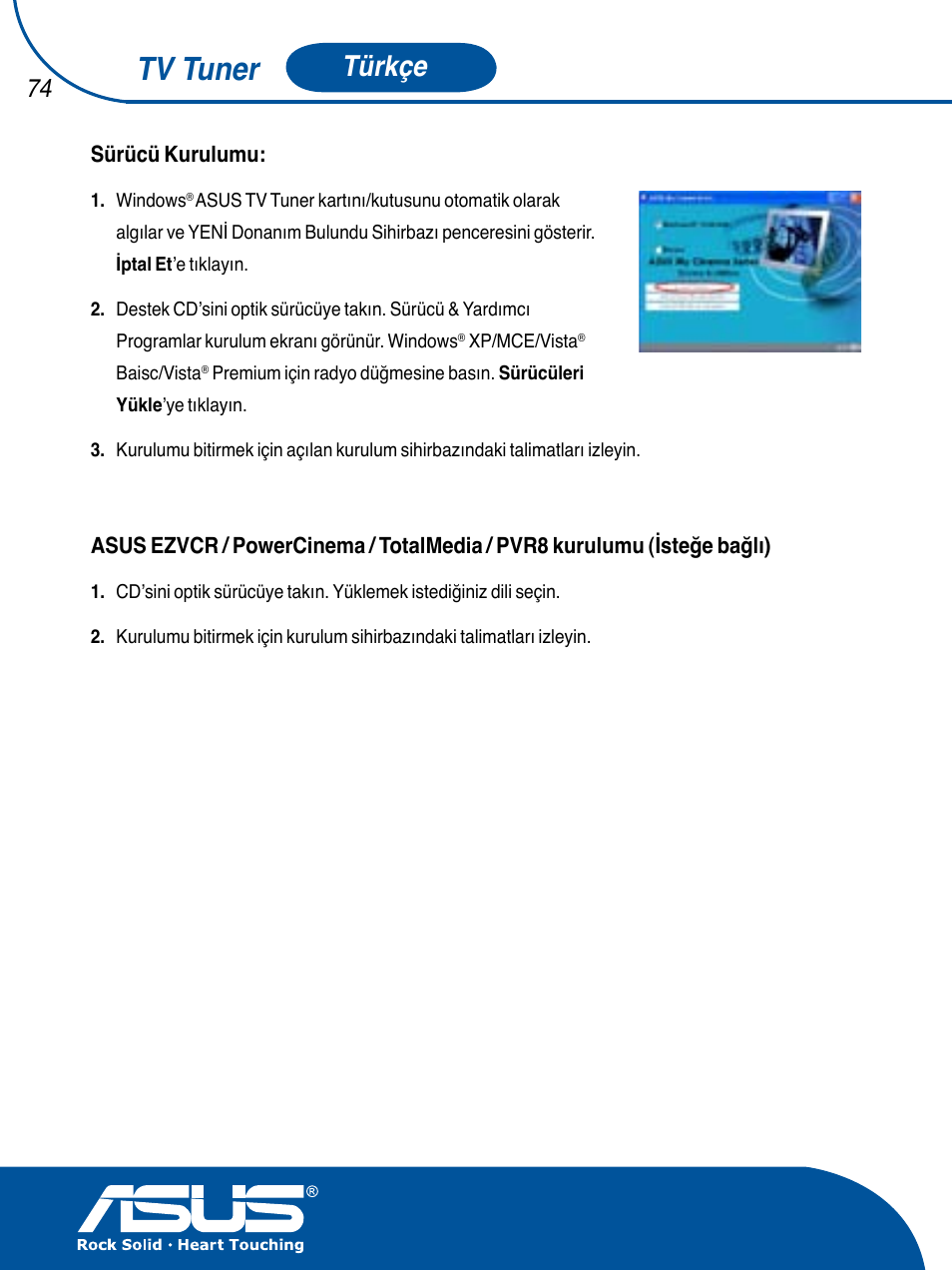 Tv tuner, Türkçe | Asus TV TUNER CARD(NTSC) User Manual | Page 75 / 146