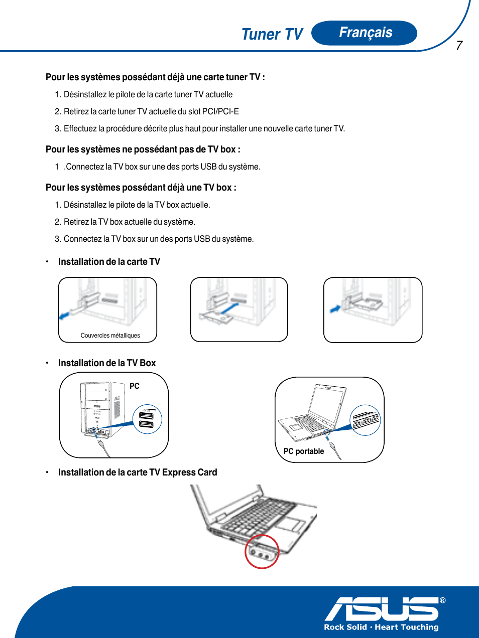 Tuner tv, Français | Asus TV TUNER CARD(NTSC) User Manual | Page 8 / 146