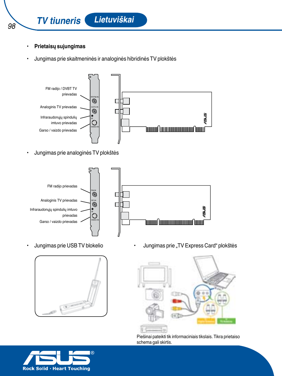 Tv tiuneris, Lietuviškai, Jungimas prie analoginės tv plokštės | Asus TV TUNER CARD(NTSC) User Manual | Page 99 / 146