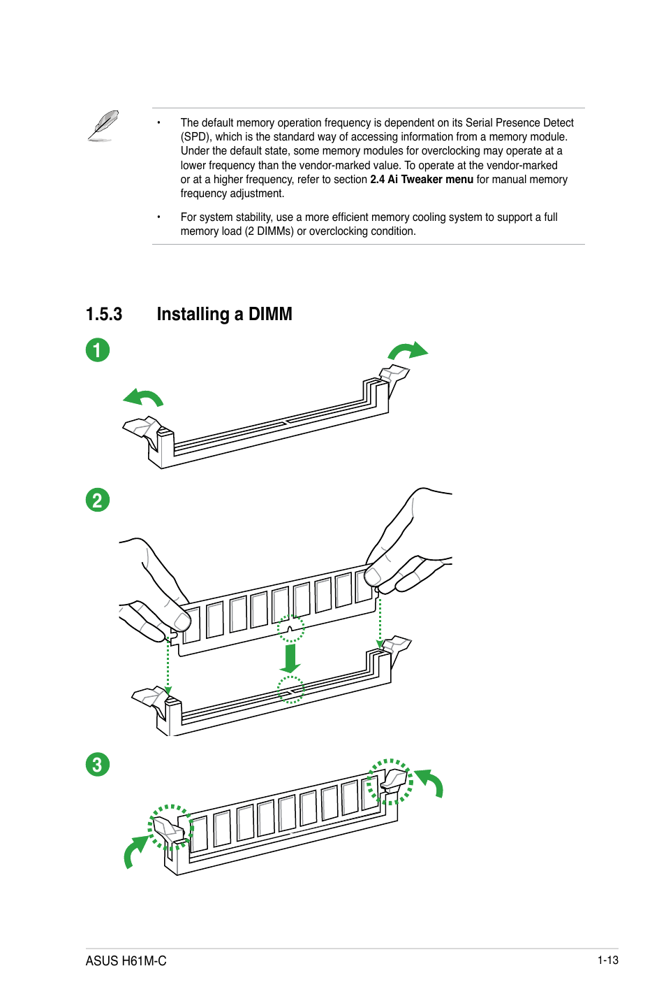 3 installing a dimm | Asus H61M-C User Manual | Page 25 / 72