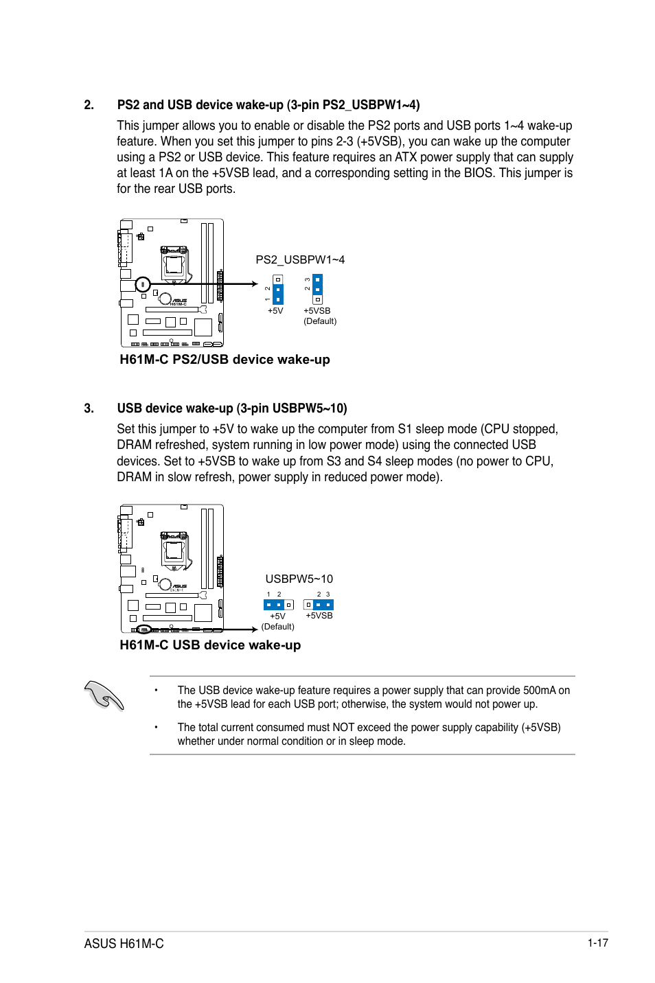 H61m-c ps2/usb device wake-up, H61m-c usb device wake-up, Asus h61m-c | Asus H61M-C User Manual | Page 29 / 72