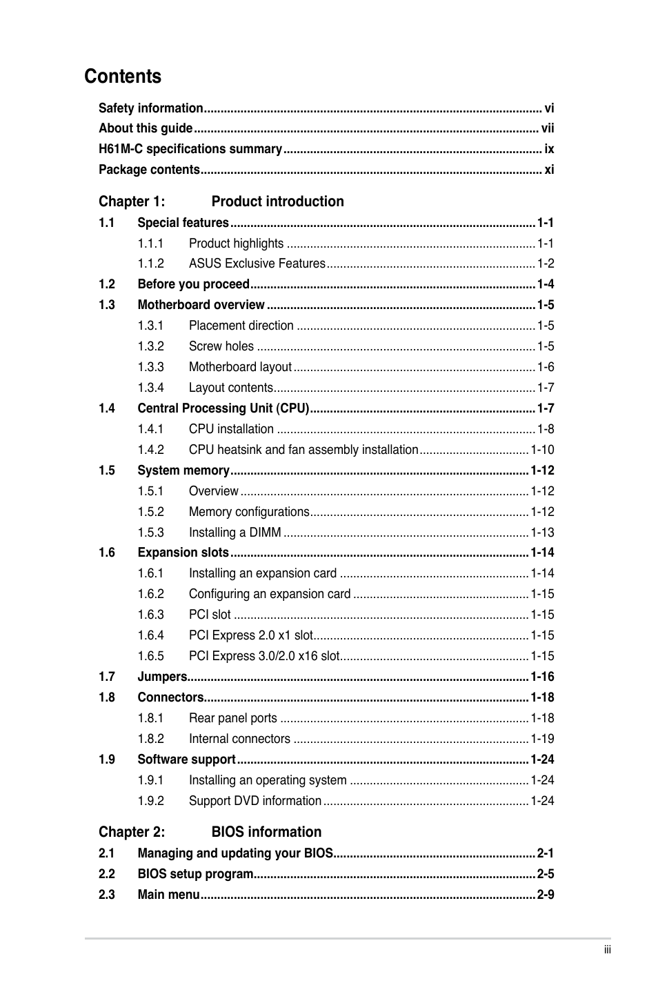 Asus H61M-C User Manual | Page 3 / 72