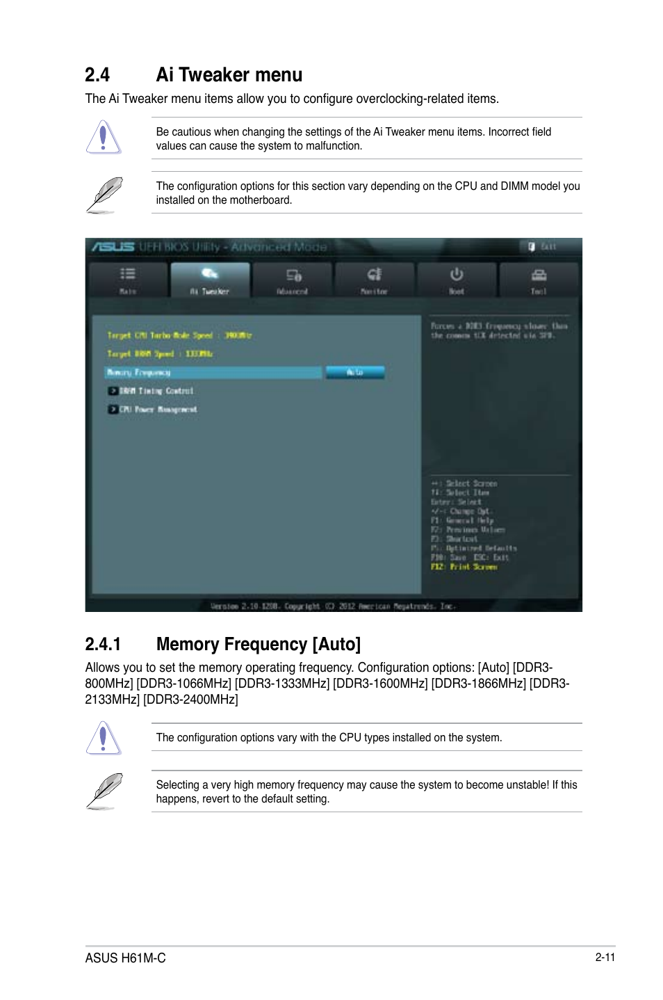 4 ai tweaker menu | Asus H61M-C User Manual | Page 47 / 72