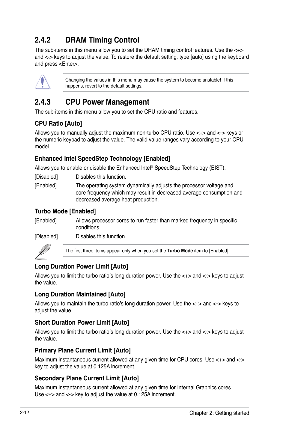 2 dram timing control, 3 cpu power management | Asus H61M-C User Manual | Page 48 / 72