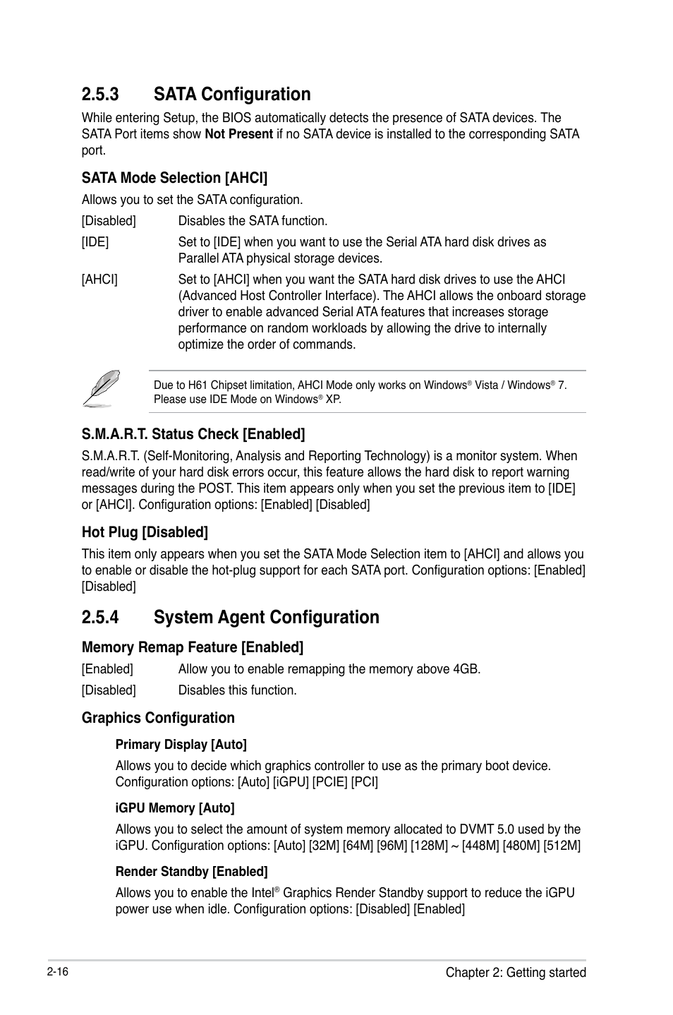 3 sata configuration, 4 system agent configuration | Asus H61M-C User Manual | Page 52 / 72