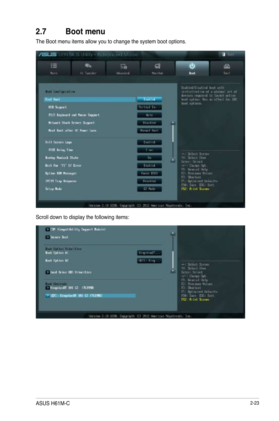 7 boot menu | Asus H61M-C User Manual | Page 59 / 72