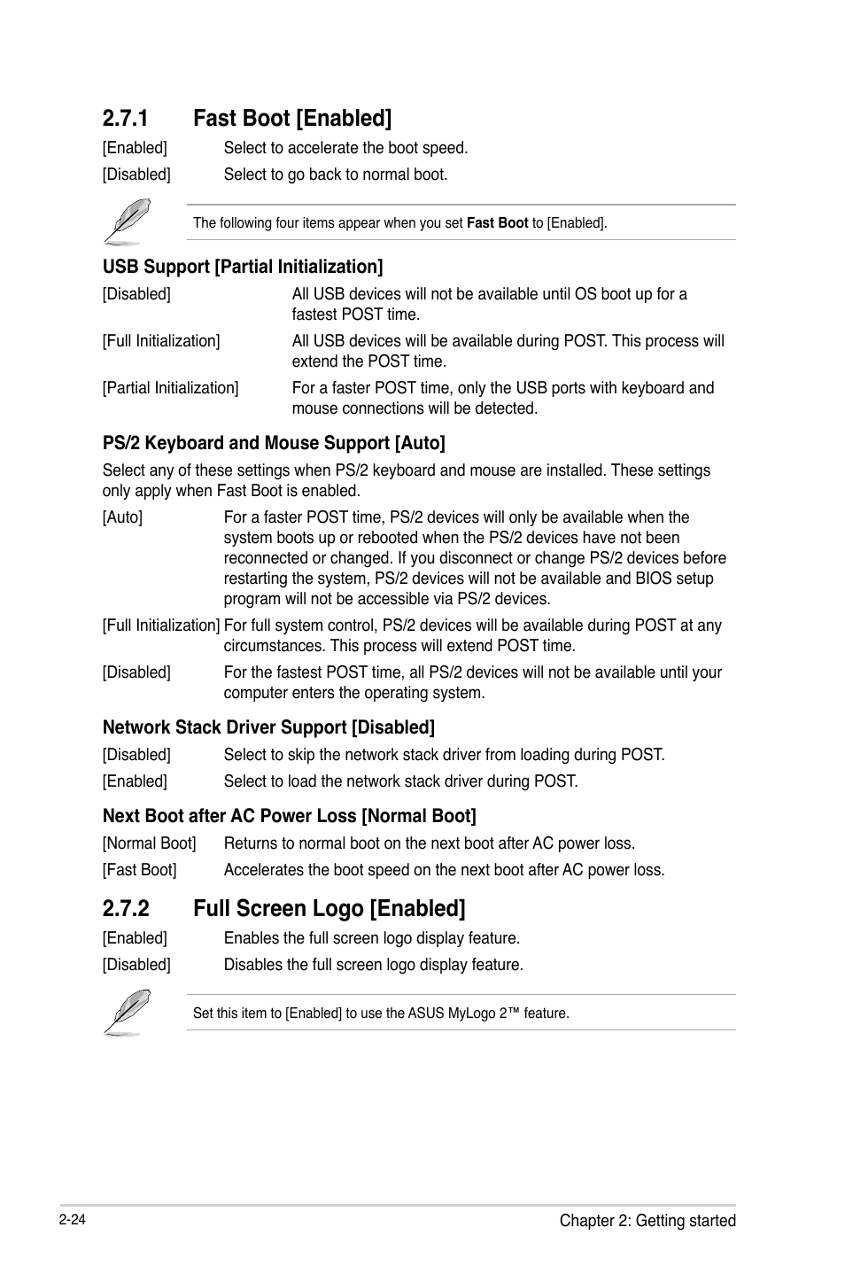 1 fast boot [enabled, 2 full screen logo [enabled | Asus H61M-C User Manual | Page 60 / 72