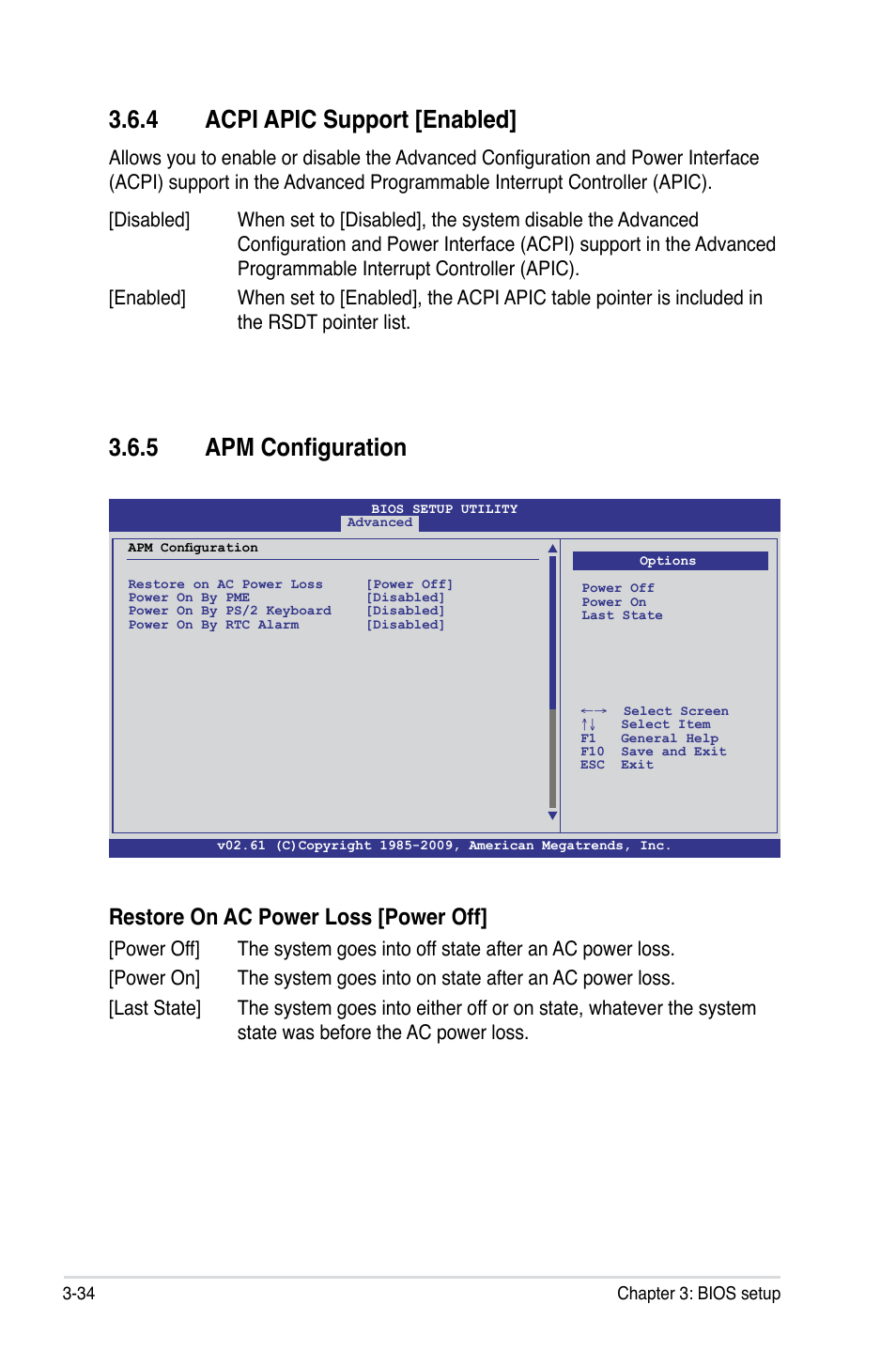 5 apm configuration, 4 acpi apic support [enabled, Restore on ac power loss [power off | Asus Crosshair III Formula User Manual | Page 108 / 170