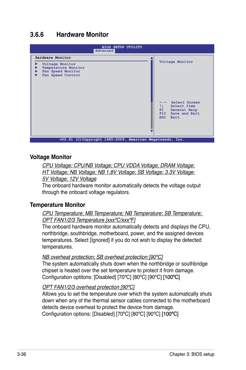 6 hardware monitor, Voltage monitor, Temperature monitor | Asus Crosshair III Formula User Manual | Page 110 / 170