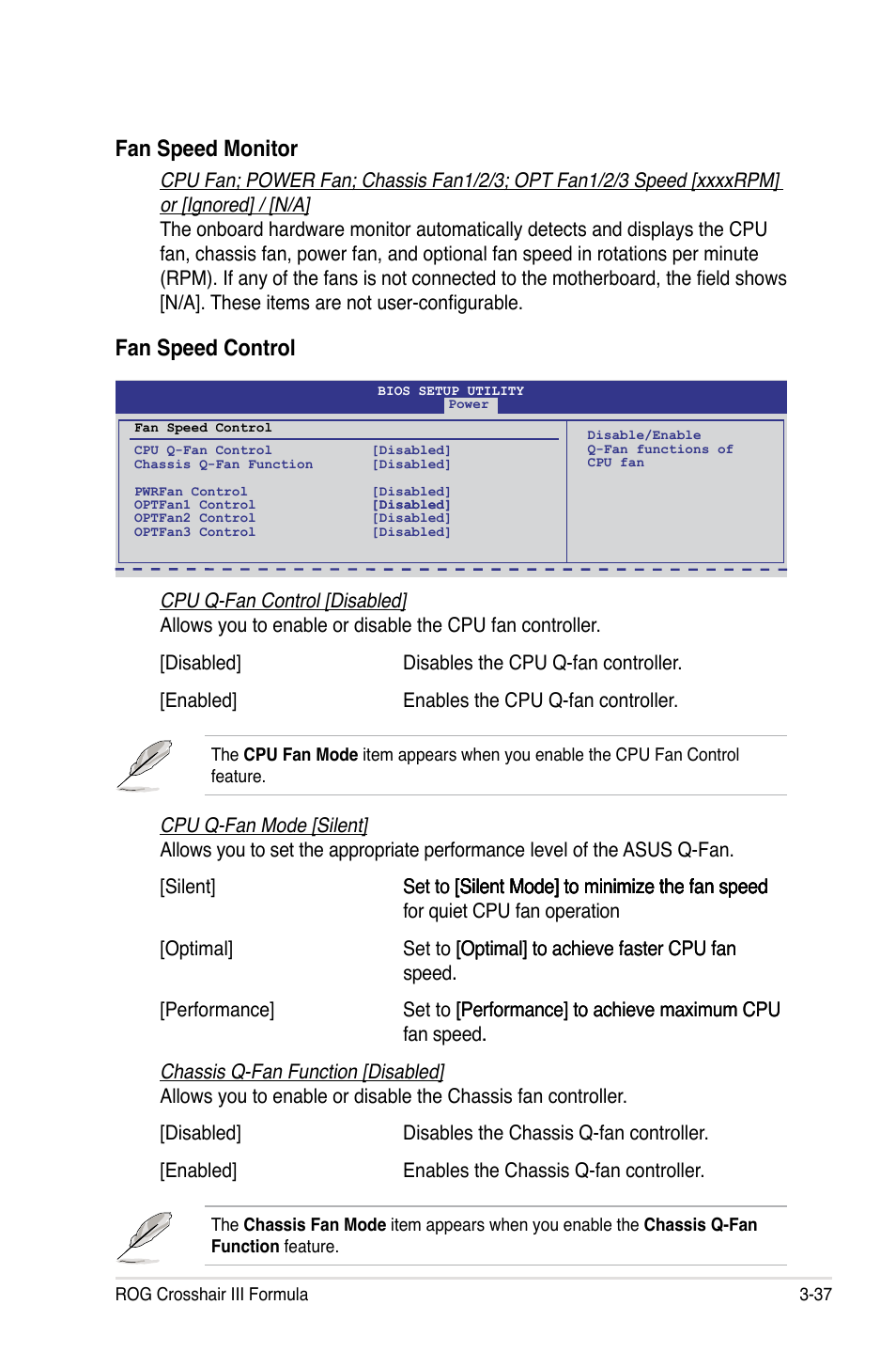 Fan speed monitor, Fan speed control | Asus Crosshair III Formula User Manual | Page 111 / 170