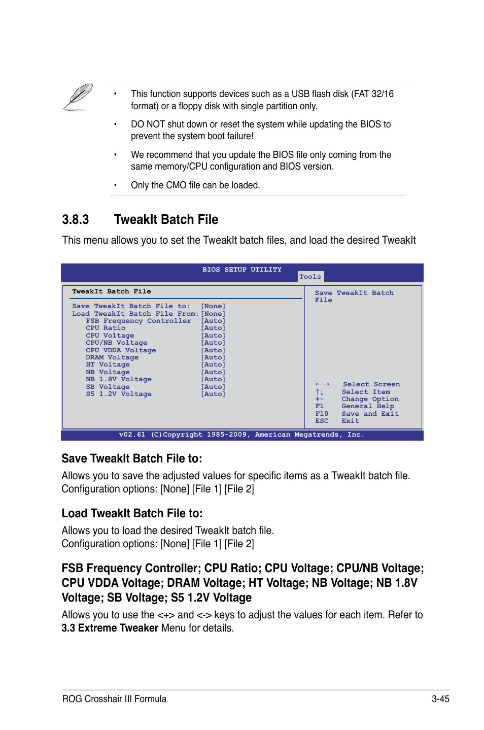 3 tweakit batch file, Save tweakit batch file to, Load tweakit batch file to | Asus Crosshair III Formula User Manual | Page 119 / 170