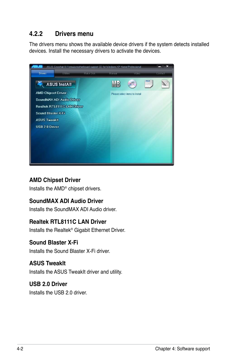 2 drivers menu | Asus Crosshair III Formula User Manual | Page 126 / 170