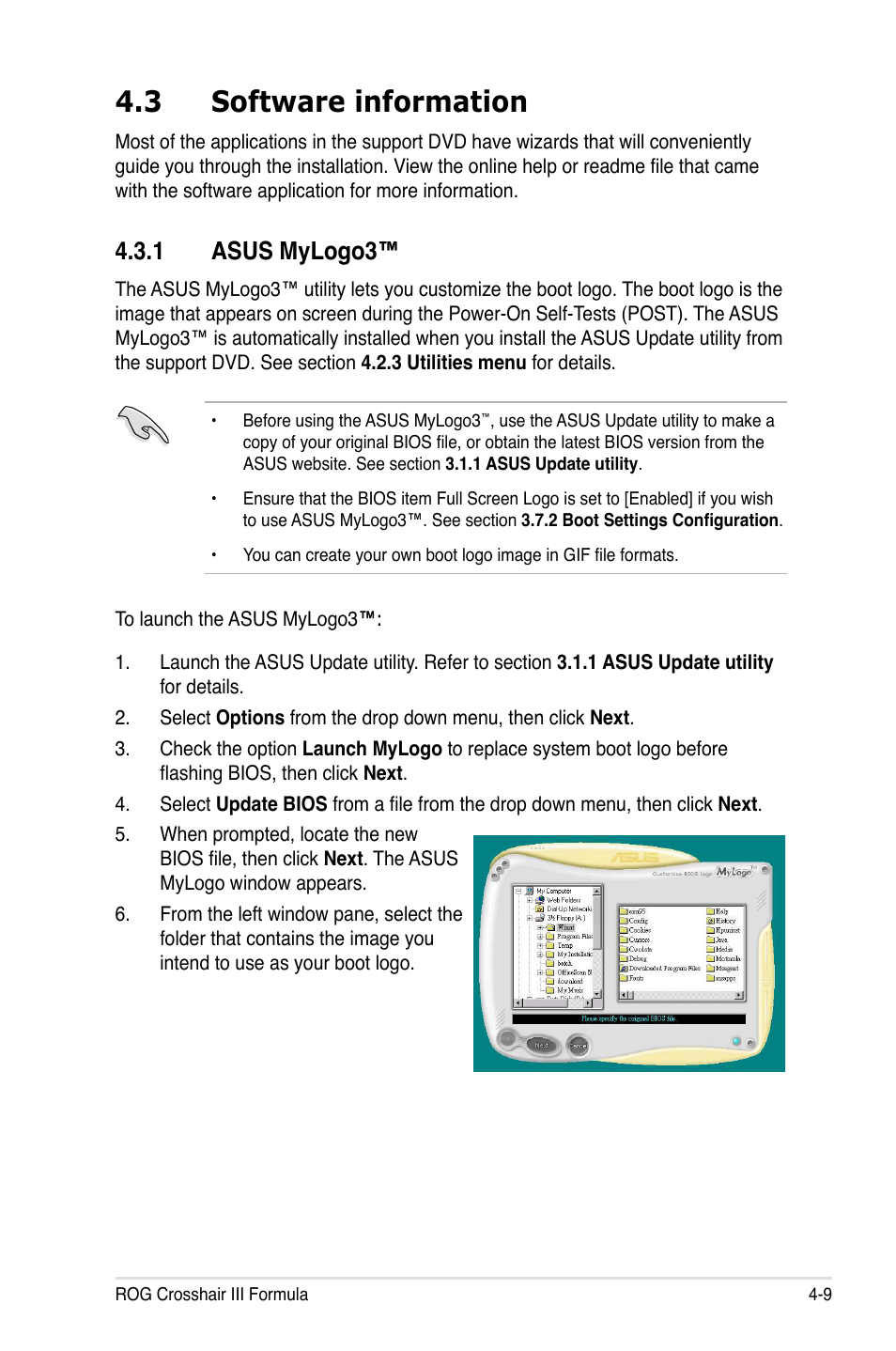 3 software information, 1 asus mylogo3 | Asus Crosshair III Formula User Manual | Page 133 / 170