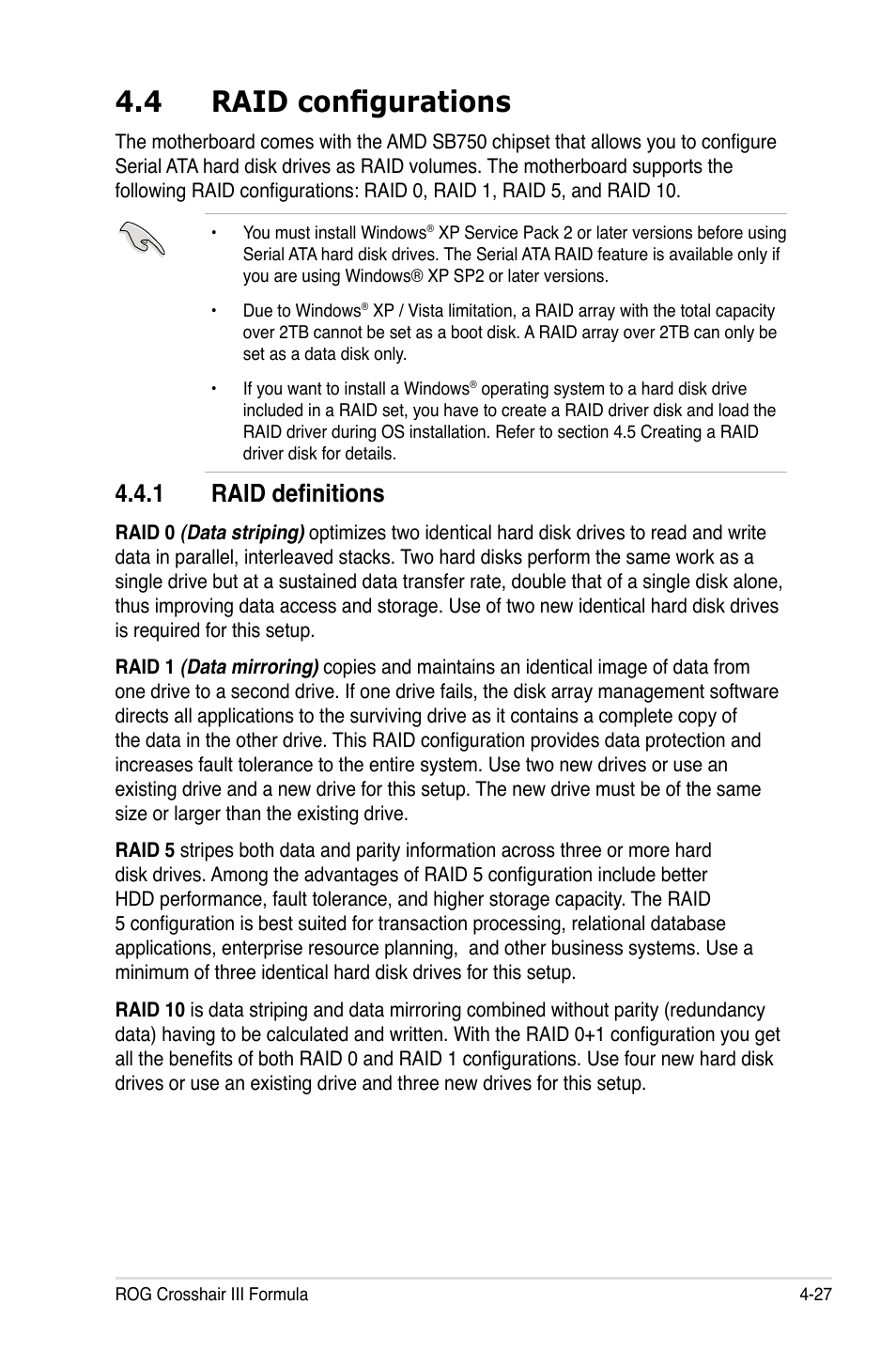 4 raid configurations, � raid definitions | Asus Crosshair III Formula User Manual | Page 151 / 170