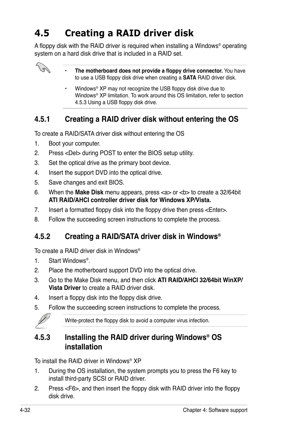 5 creating a raid driver disk, 2 creating a raid/sata driver disk in windows, 3 installing the raid driver during windows | Os installation | Asus Crosshair III Formula User Manual | Page 156 / 170