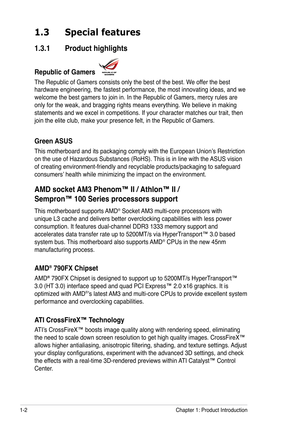 3 special features, 1 product highlights | Asus Crosshair III Formula User Manual | Page 20 / 170