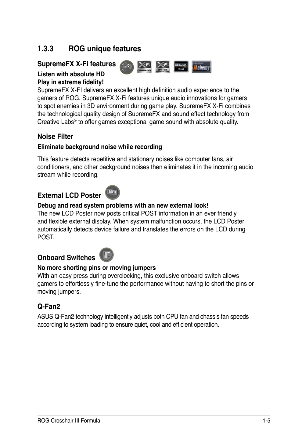 3 rog unique features | Asus Crosshair III Formula User Manual | Page 23 / 170