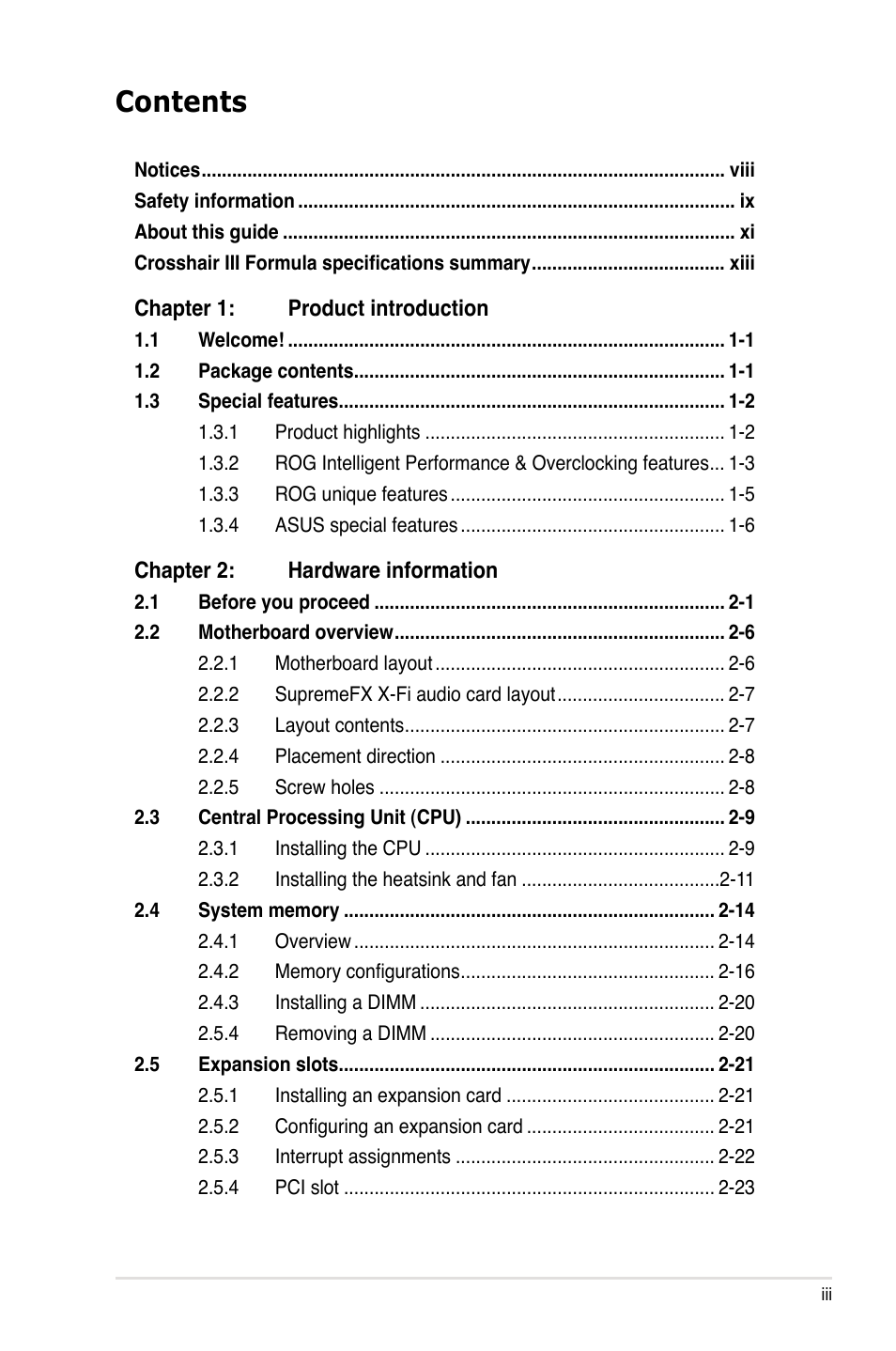 Asus Crosshair III Formula User Manual | Page 3 / 170