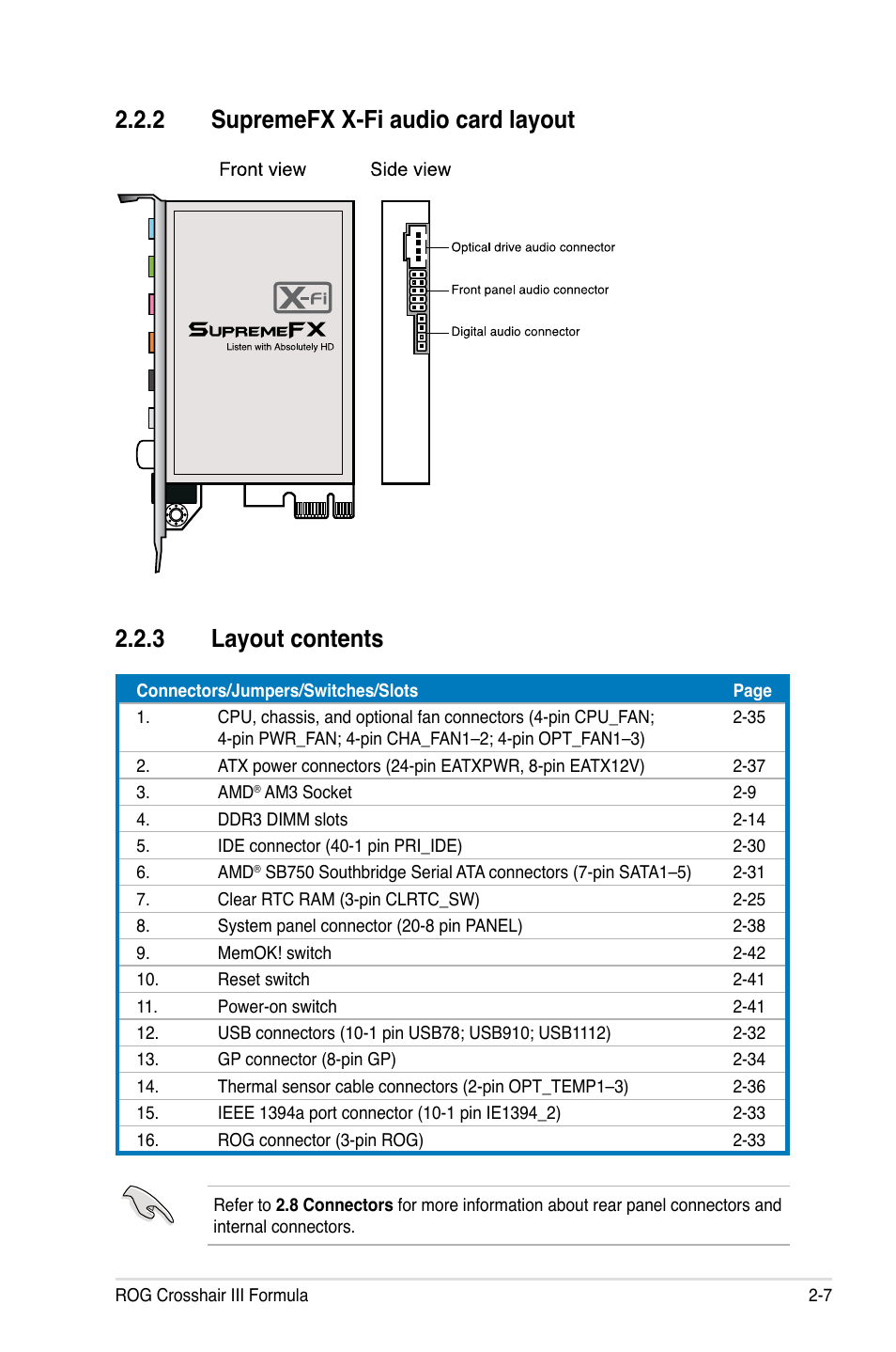 3 layout contents, 2 supremefx x-fi audio card layout | Asus Crosshair III Formula User Manual | Page 35 / 170