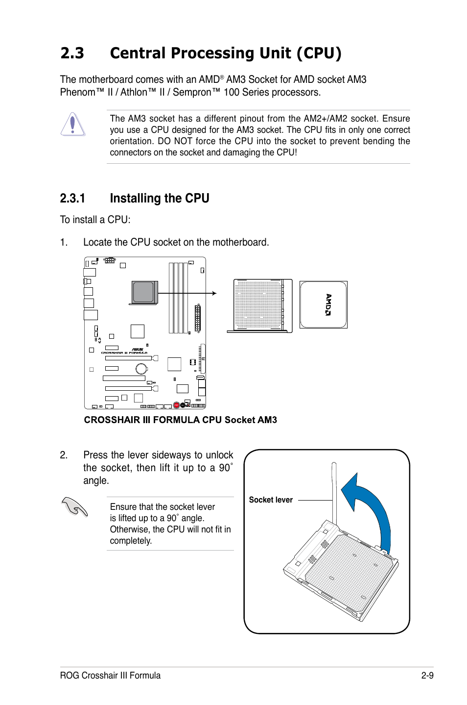 3 central processing unit (cpu), 1 installing the cpu | Asus Crosshair III Formula User Manual | Page 37 / 170