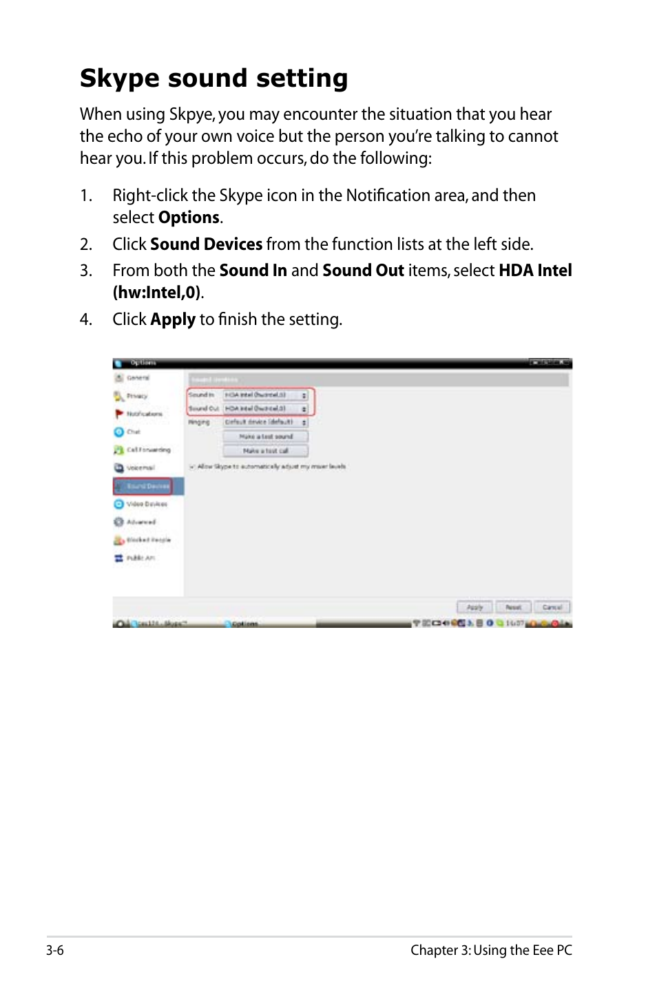 Skype sound setting, Skype sound setting -6 | Asus Eee PC 1005HAB User Manual | Page 42 / 82