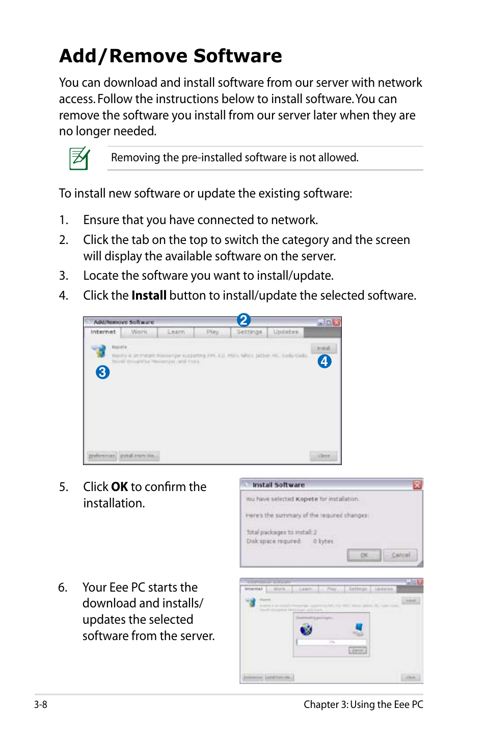 Add/remove software, Add/remove software -8 | Asus Eee PC 1005HAB User Manual | Page 44 / 82