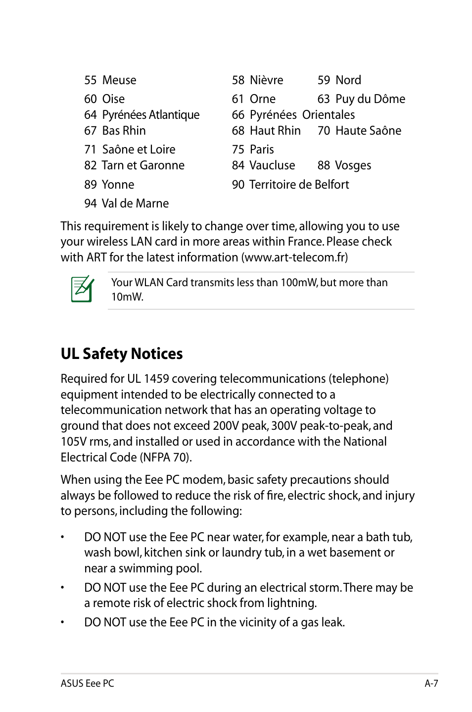 Ul safety notices | Asus Eee PC 1005HAB User Manual | Page 65 / 82