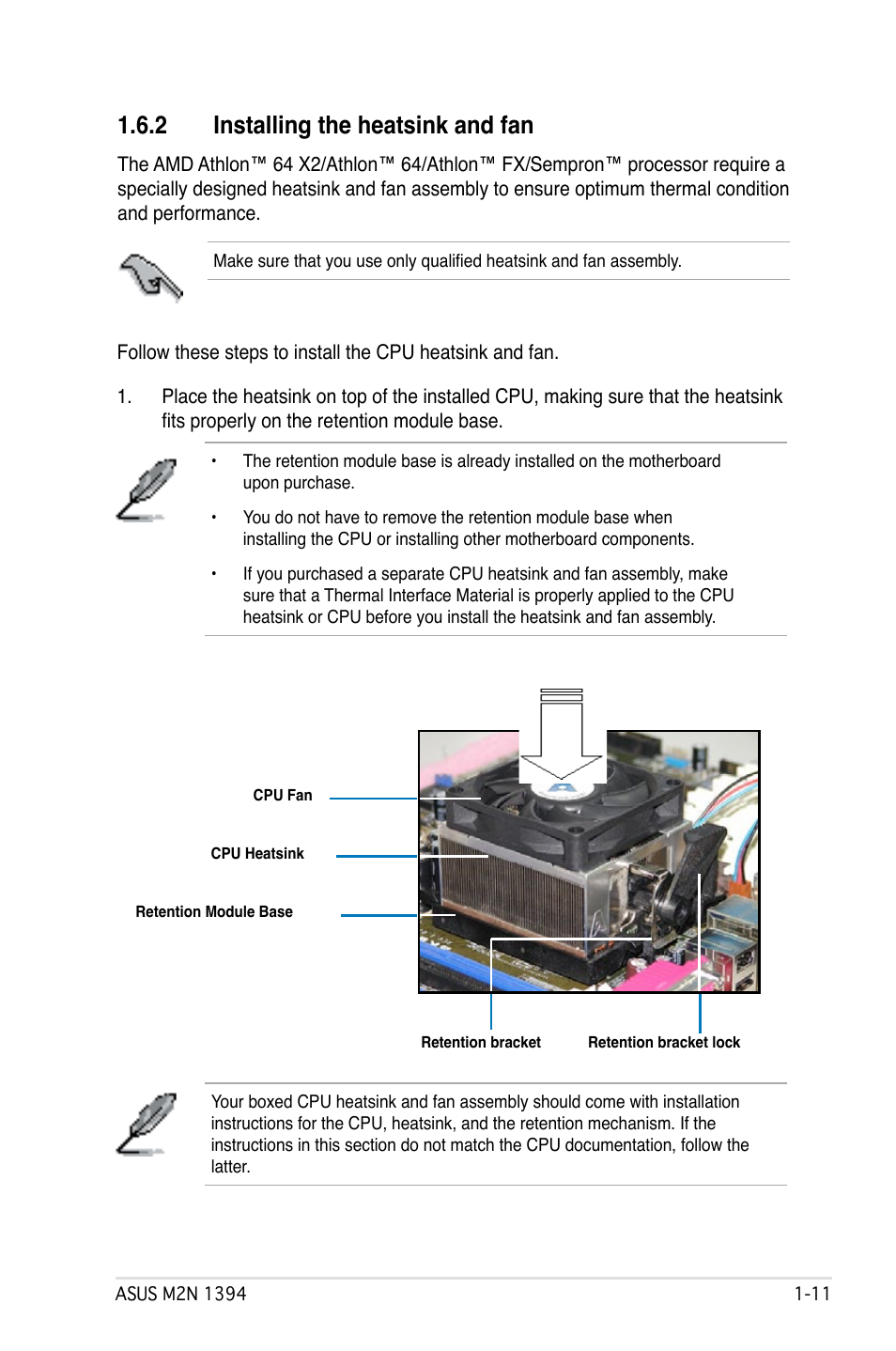 2 installing the heatsink and fan | Asus M2N 1394 User Manual | Page 21 / 88