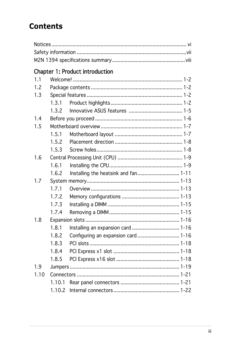 Asus M2N 1394 User Manual | Page 3 / 88