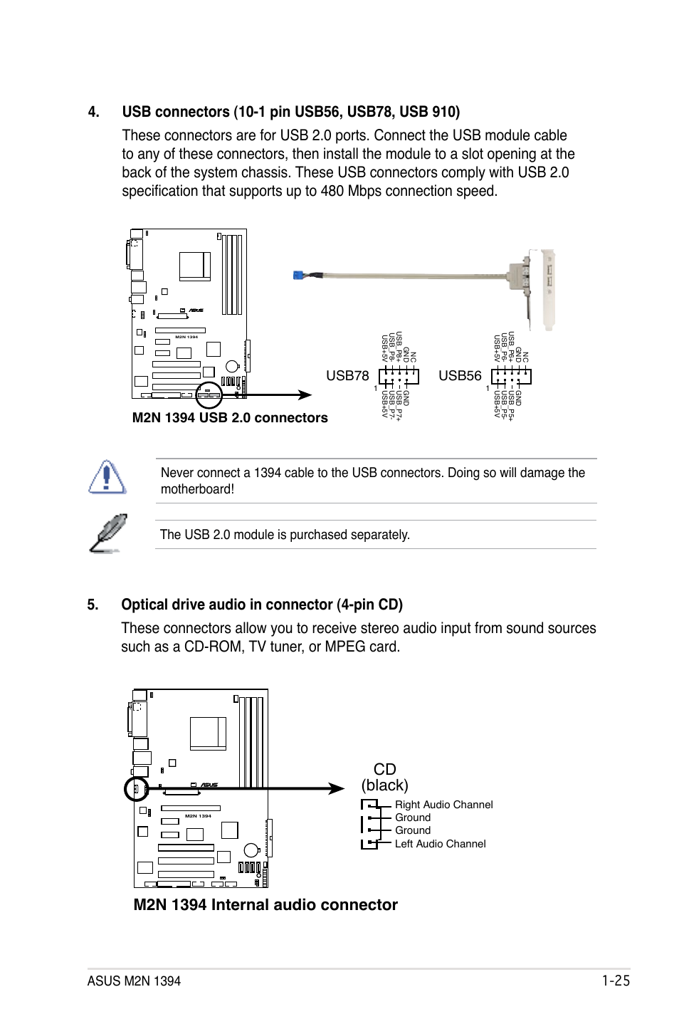 The usb .0 module is purchased separately, Usb78 | Asus M2N 1394 User Manual | Page 35 / 88