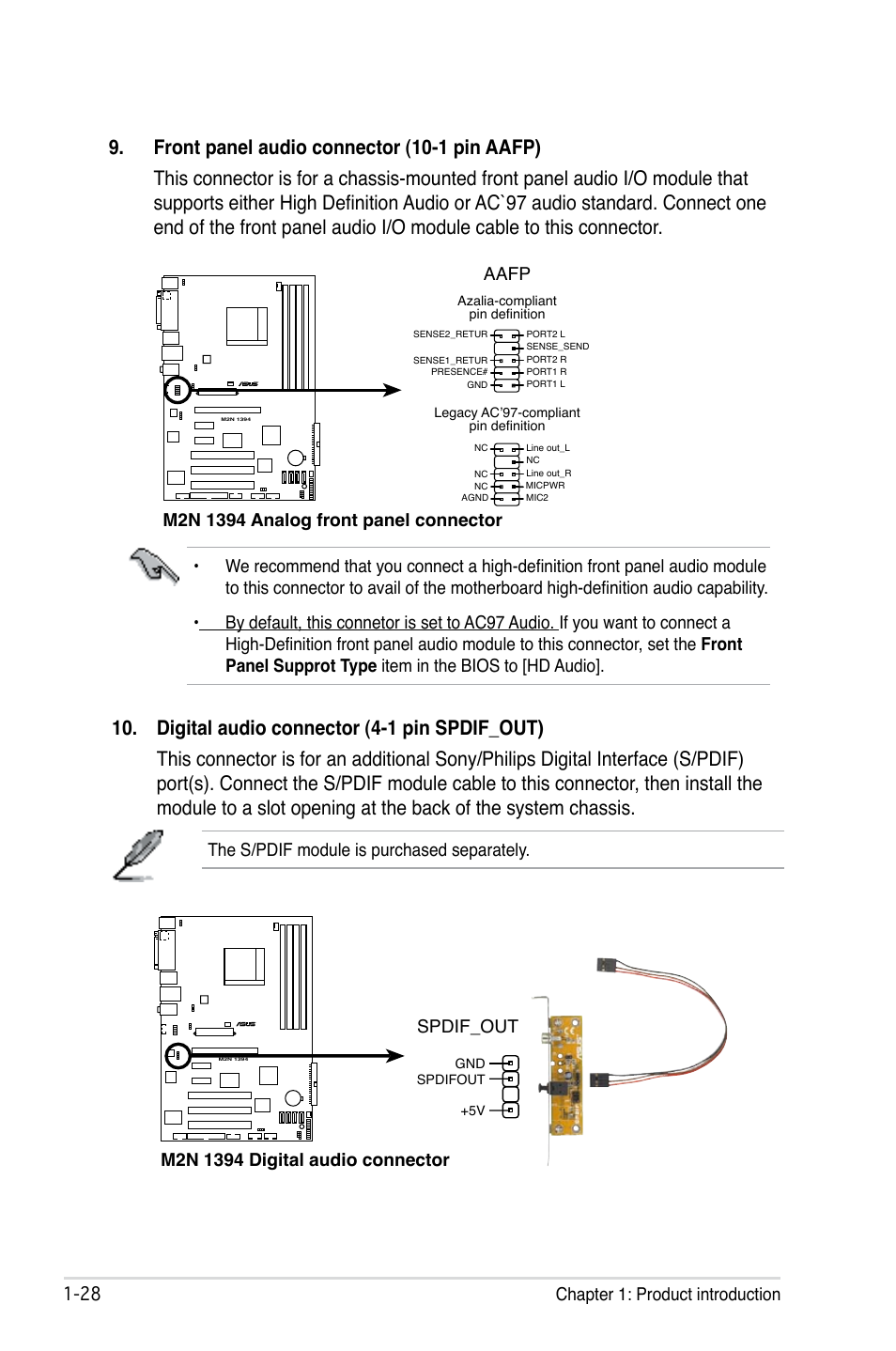 The s/pdif module is purchased separately, Spdif_out | Asus M2N 1394 User Manual | Page 38 / 88