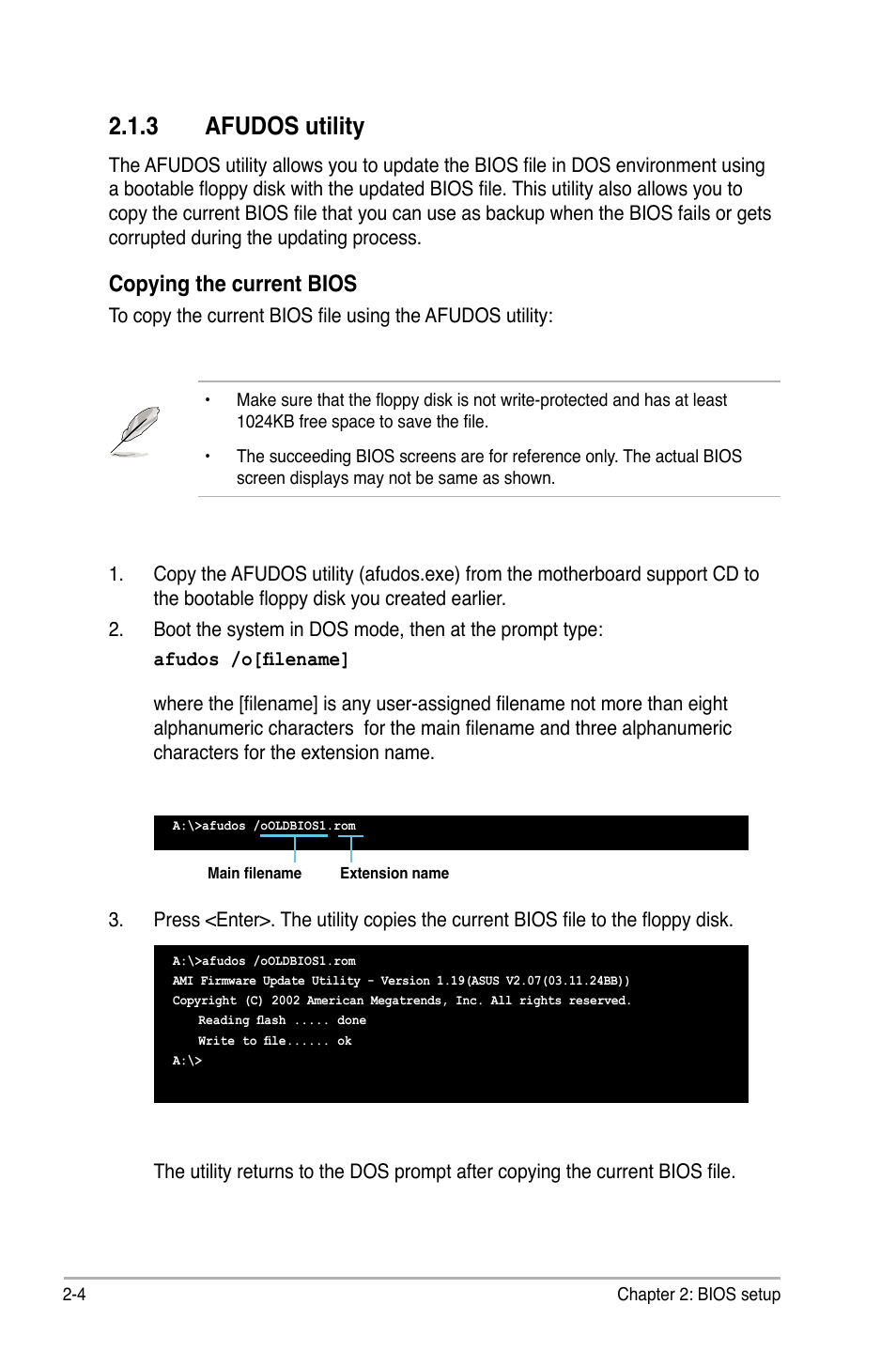 3 afudos utility, Copying the current bios | Asus M2N 1394 User Manual | Page 44 / 88