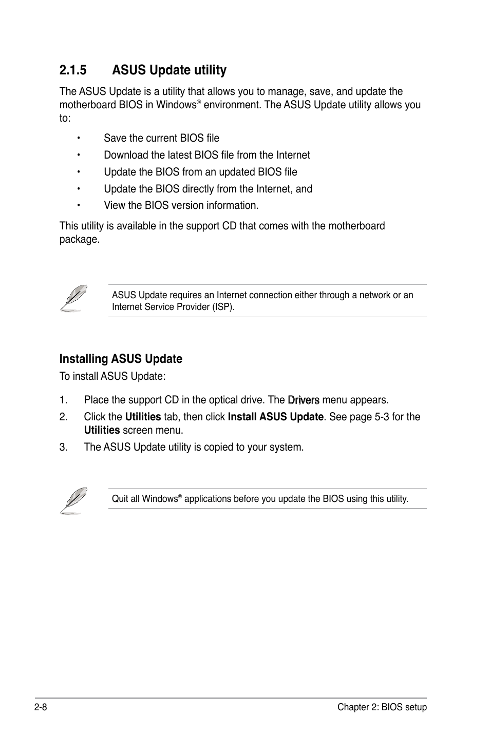 5 asus update utility, Installing asus update | Asus M2N 1394 User Manual | Page 48 / 88