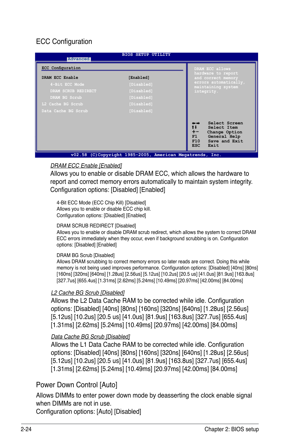 Ecc configuration, Power down control [auto | Asus M2N 1394 User Manual | Page 64 / 88