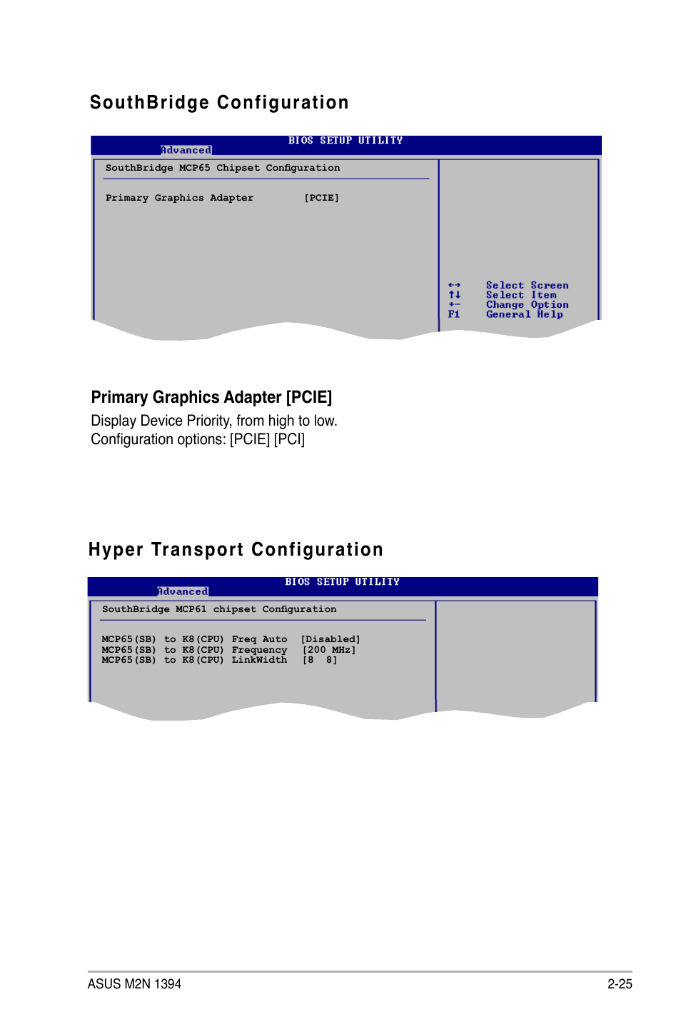 Southbridge configuration, Hyper transport configuration, Primary graphics adapter [pcie | Asus M2N 1394 User Manual | Page 65 / 88