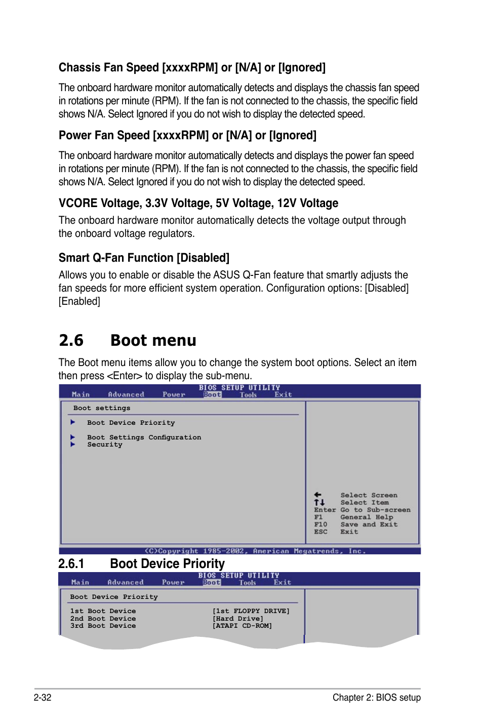 6 boot menu, 1 boot device priority, Smart q-fan function [disabled | Asus M2N 1394 User Manual | Page 72 / 88