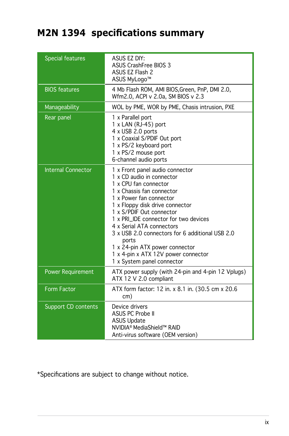 Asus M2N 1394 User Manual | Page 9 / 88