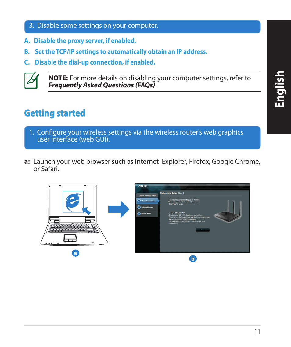 English, Getting started | Asus RT-N66U (VER.B1) User Manual | Page 11 / 182