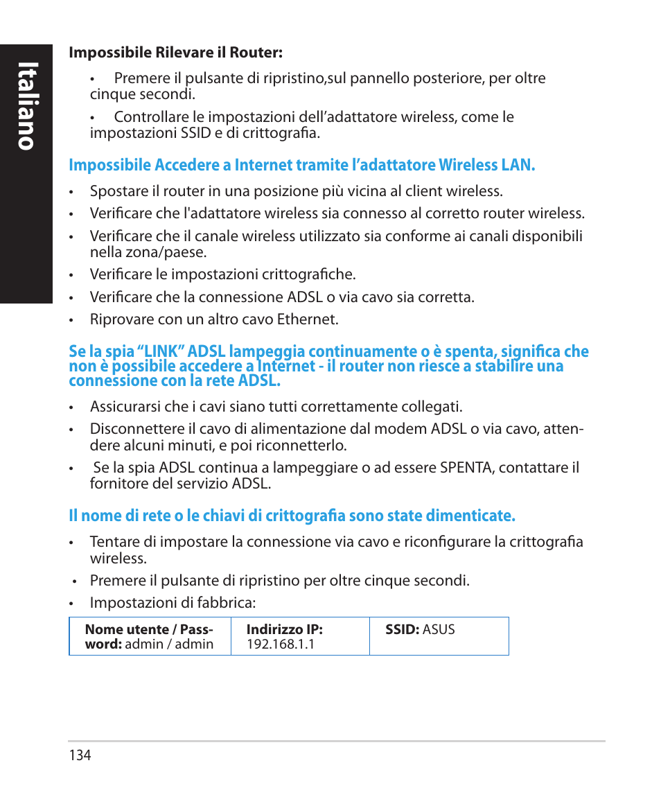 Italiano | Asus RT-N66U (VER.B1) User Manual | Page 134 / 182
