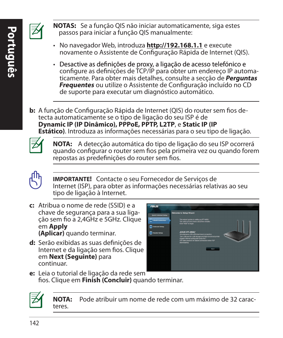 Por tuguês | Asus RT-N66U (VER.B1) User Manual | Page 142 / 182