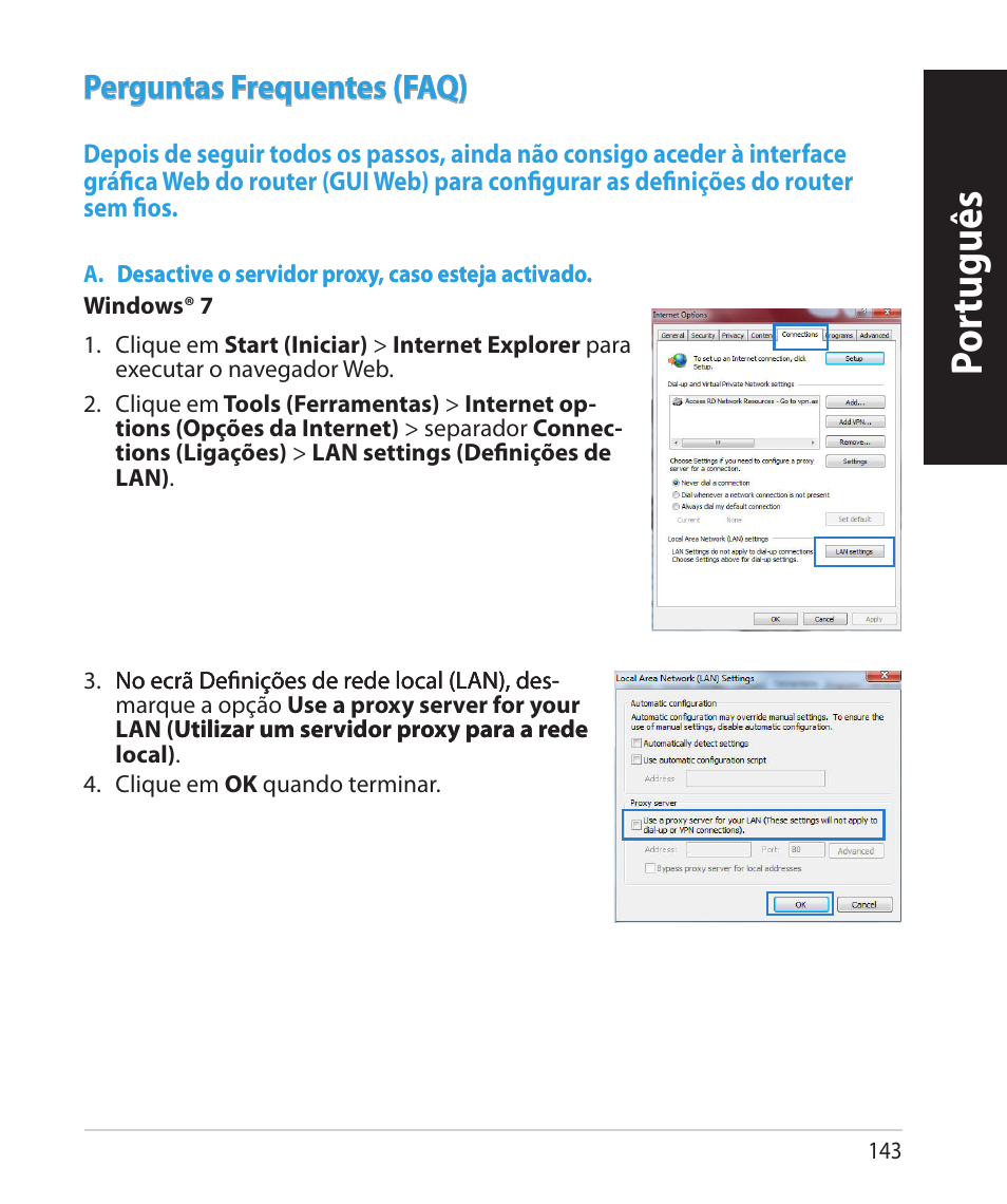 Por tuguês, Perguntas frequentes (faq) | Asus RT-N66U (VER.B1) User Manual | Page 143 / 182