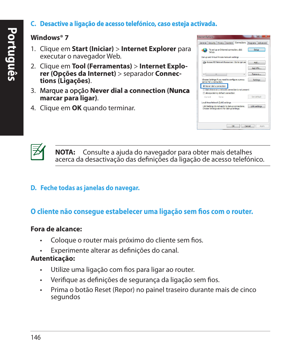 Por tuguês | Asus RT-N66U (VER.B1) User Manual | Page 146 / 182