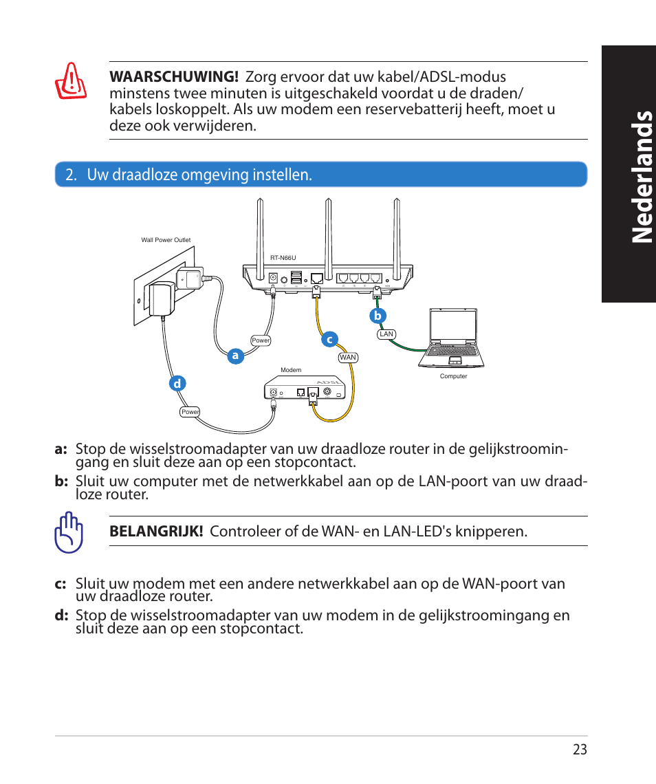 Neder lands, U� draadlo�e omgeving instellen | Asus RT-N66U (VER.B1) User Manual | Page 23 / 182