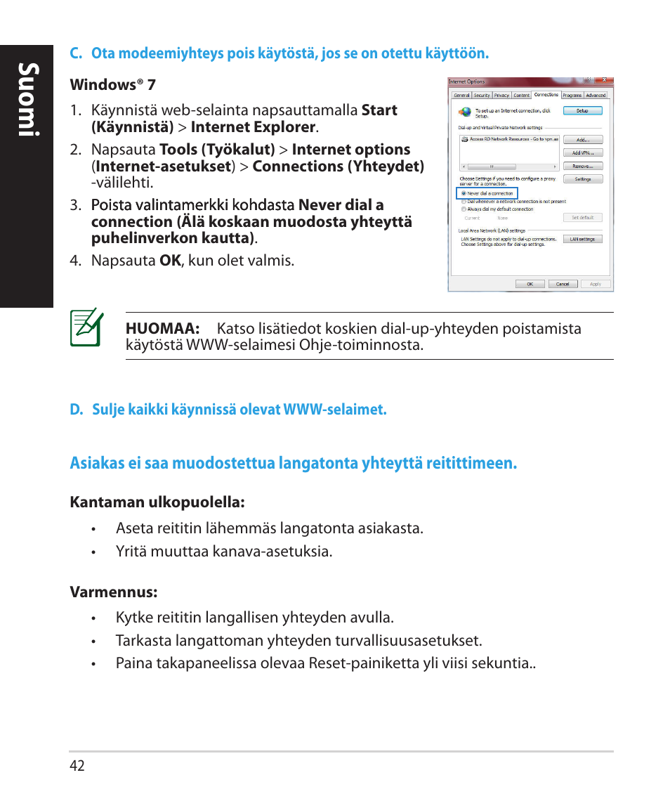 Suomi | Asus RT-N66U (VER.B1) User Manual | Page 42 / 182