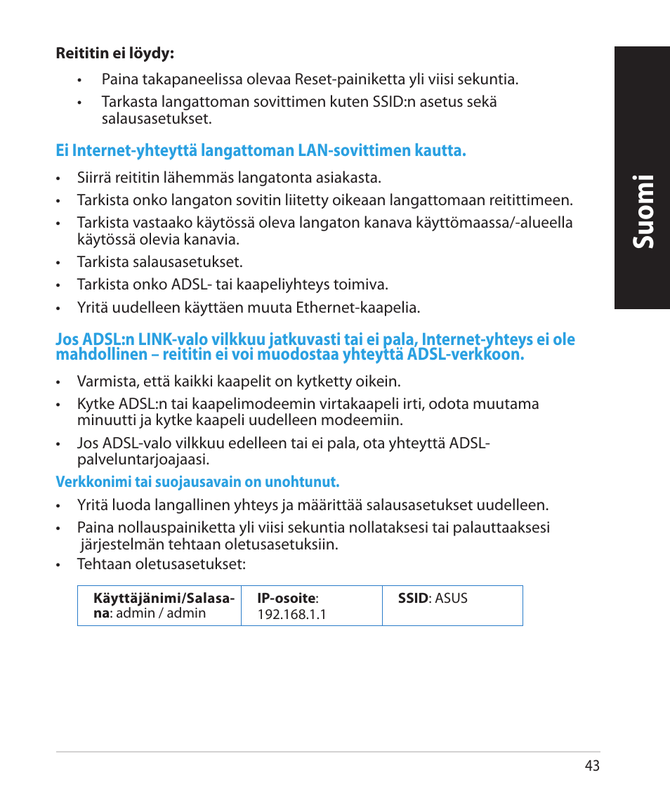 Suomi | Asus RT-N66U (VER.B1) User Manual | Page 43 / 182