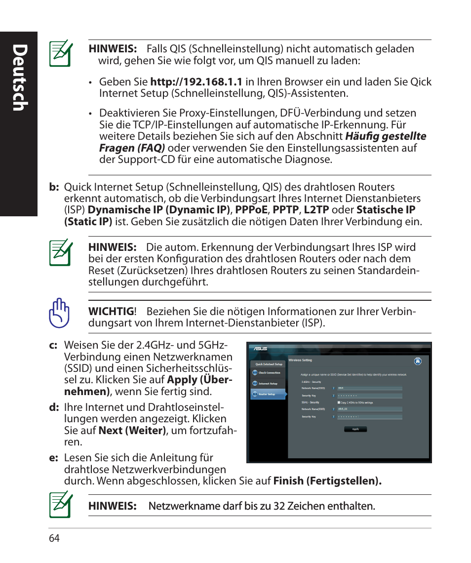 Deutsch | Asus RT-N66U (VER.B1) User Manual | Page 64 / 182