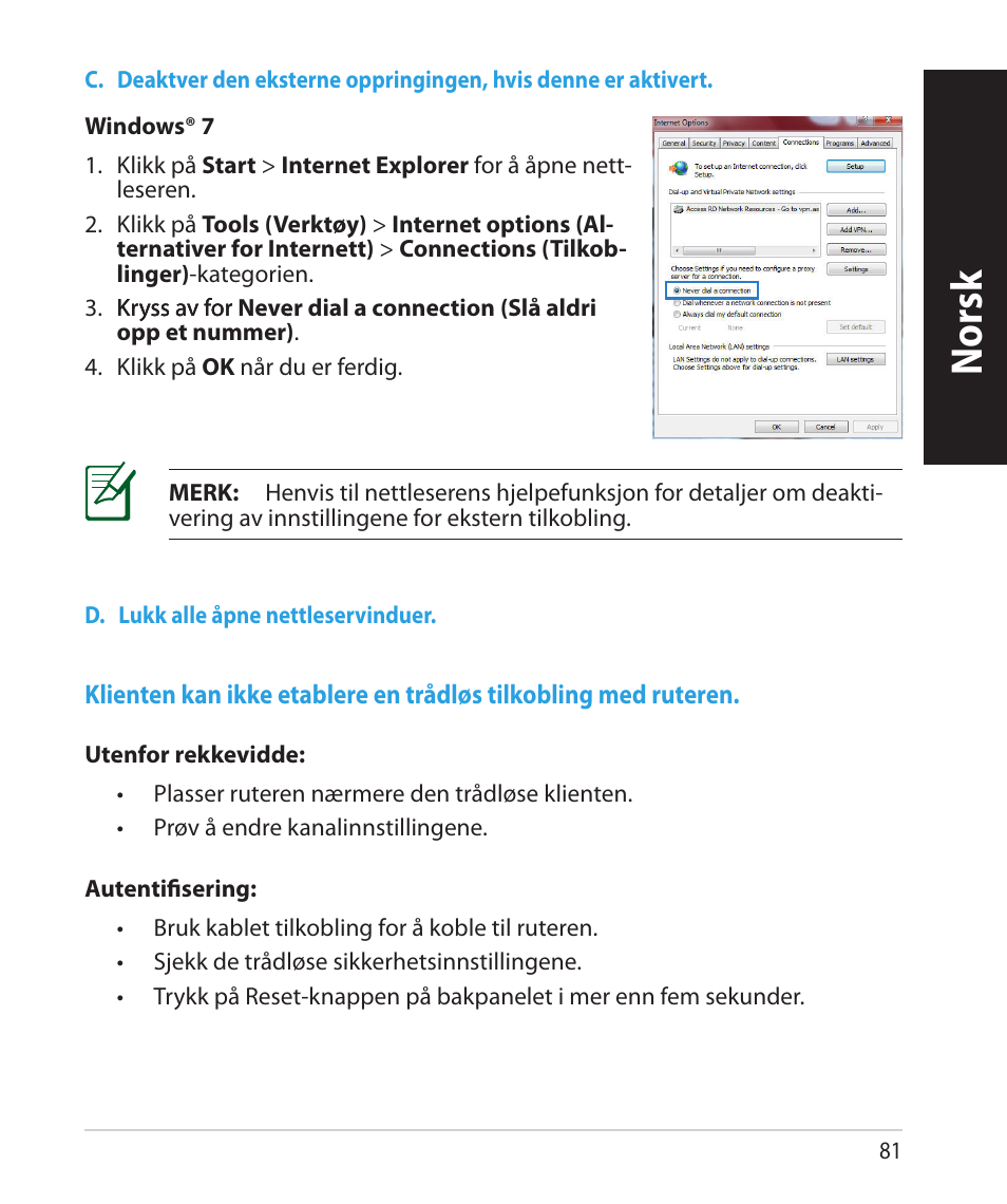 Norsk | Asus RT-N66U (VER.B1) User Manual | Page 81 / 182